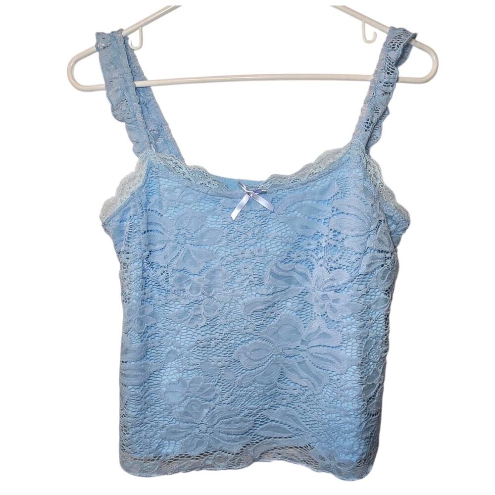 Y2K Pastel Blue Lace Crop Fairycore Womens Coquette Soft Girl Cami Large - Picture 1 of 5